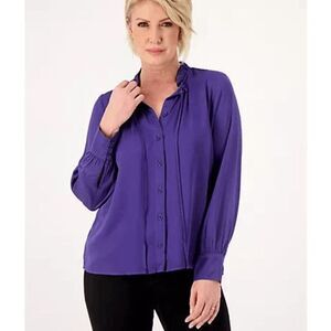 Side Stitch Womens Small Button Down Top Sapphire Stone Billowed Sleeves NWOT)